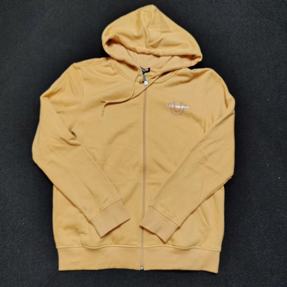 True Religion Beige Tan Oak Buff  Zip Up Hoodie Horseshoe Men's Large New